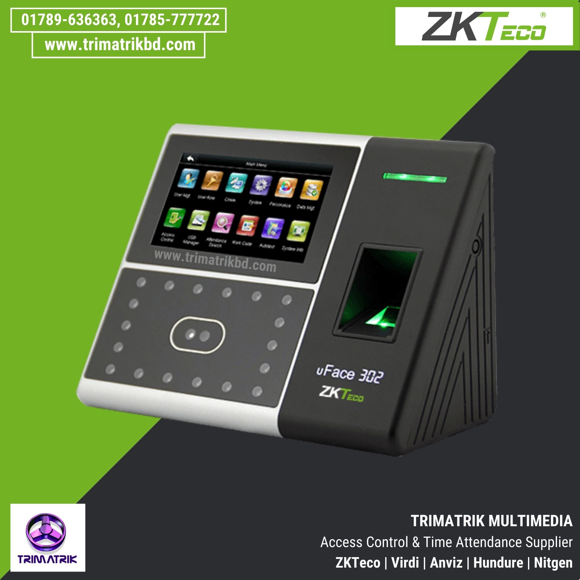 ZKTeco uFace302 Multi-Biometric T&A and Access Control Terminal 2 ZKTeco uFace 302 Bangladesh